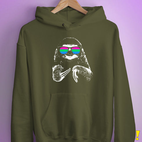 Pride Sloth Polysexual Flag Sunglasses Hoodie - Army